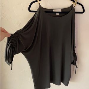 Michael Kors open shoulder army green top